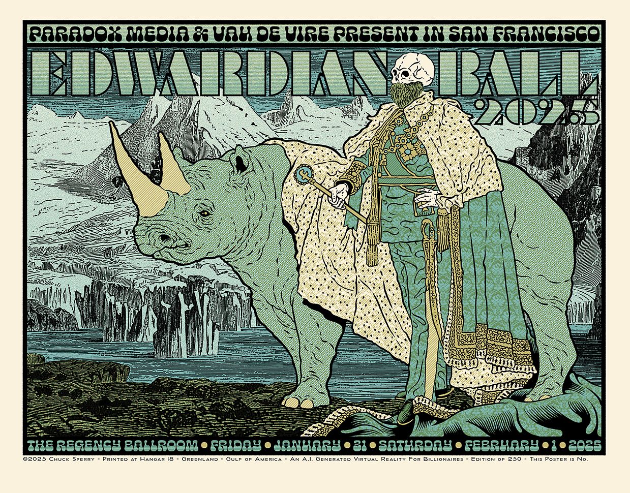Editions d'art de CHUCK SPERRY a pour titre Edwardian Ball 2025, King of the Gulf of America AP style figuratif dim : CHUCK SPERRYprix:100