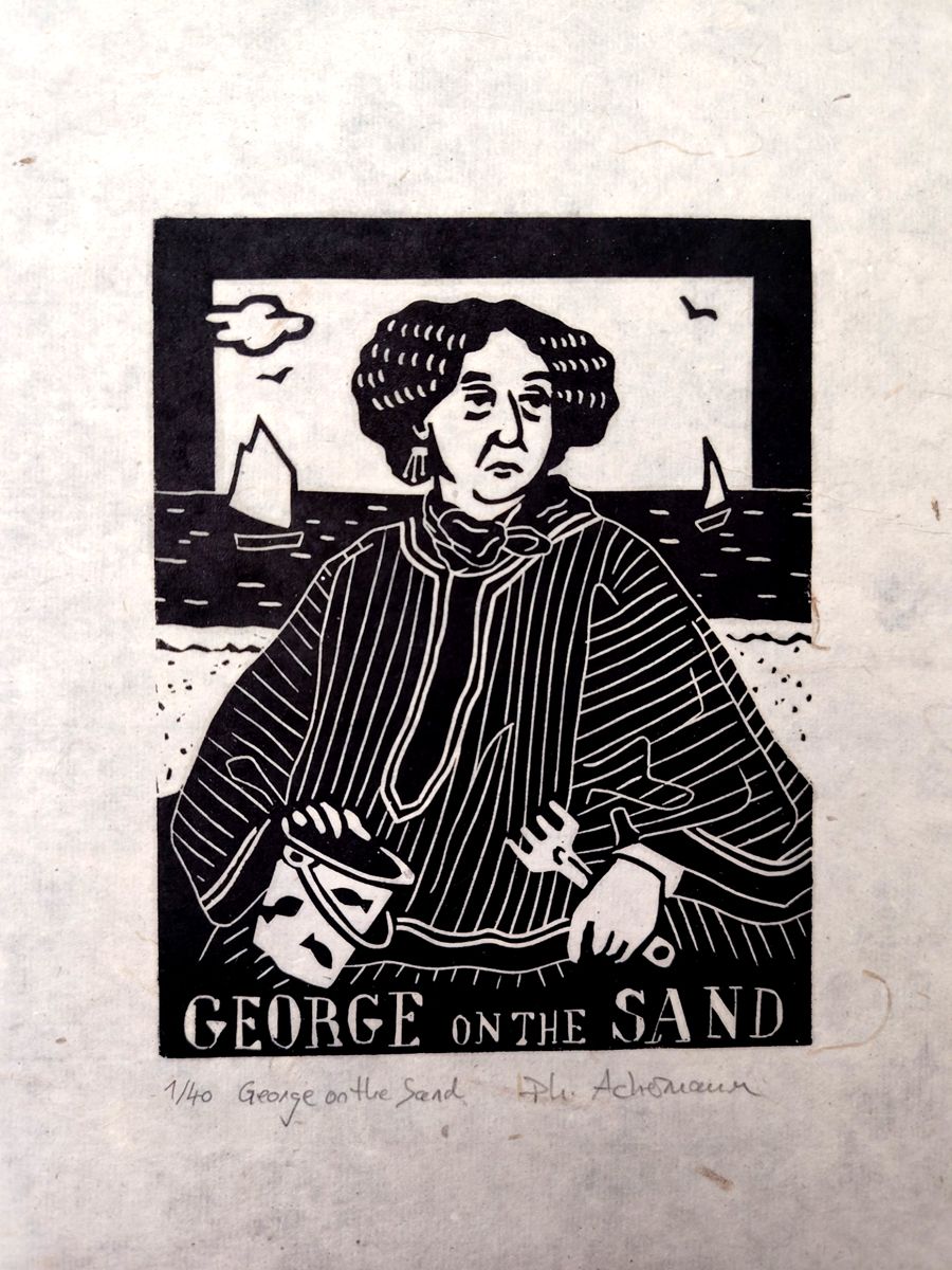 Editions d'art de PHILIPPE ACHERMANN a pour titre GEORGE ON THE SAND style figuratif, graphique dim : PHILIPPE ACHERMANNprix:40