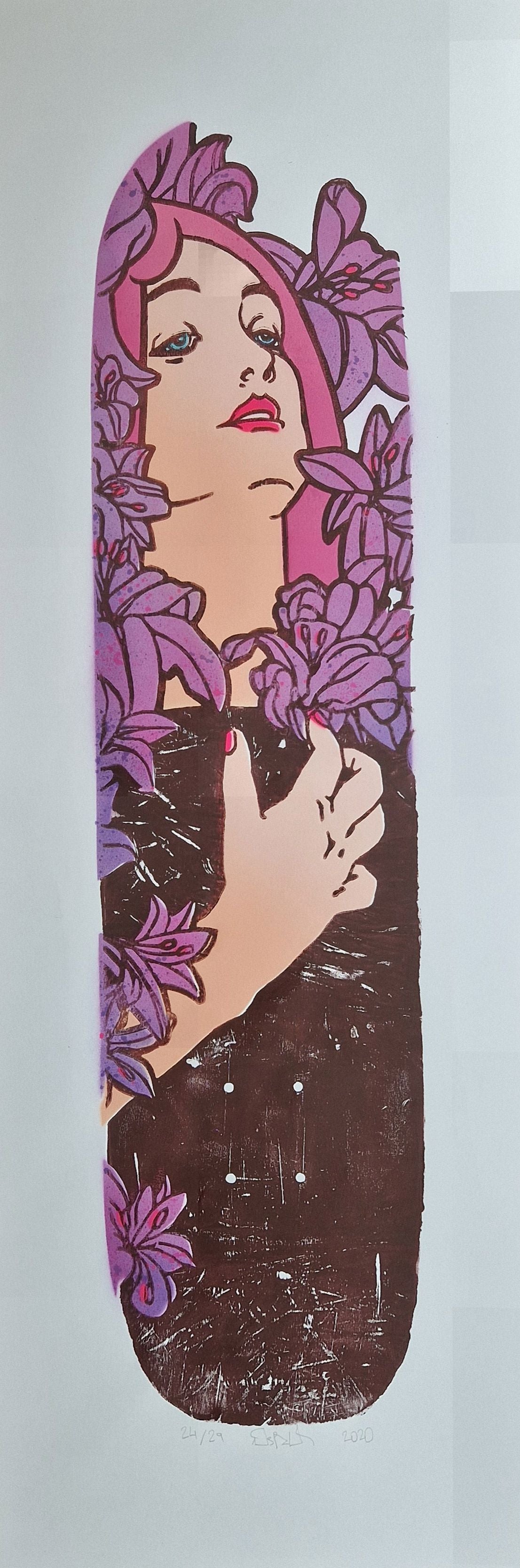 Editions d'art de OSRU a pour titre SKATE/MUCHA VIOLET ET ROSE style figuratif dim : OSRUprix:70