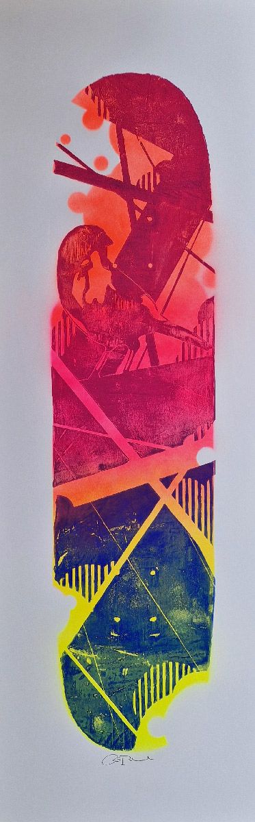 Editions d'art de OSRU a pour titre SKATE/OISEAUX GRAPHIQUE VIOLET ET BLEU style no dim : OSRUprix:70