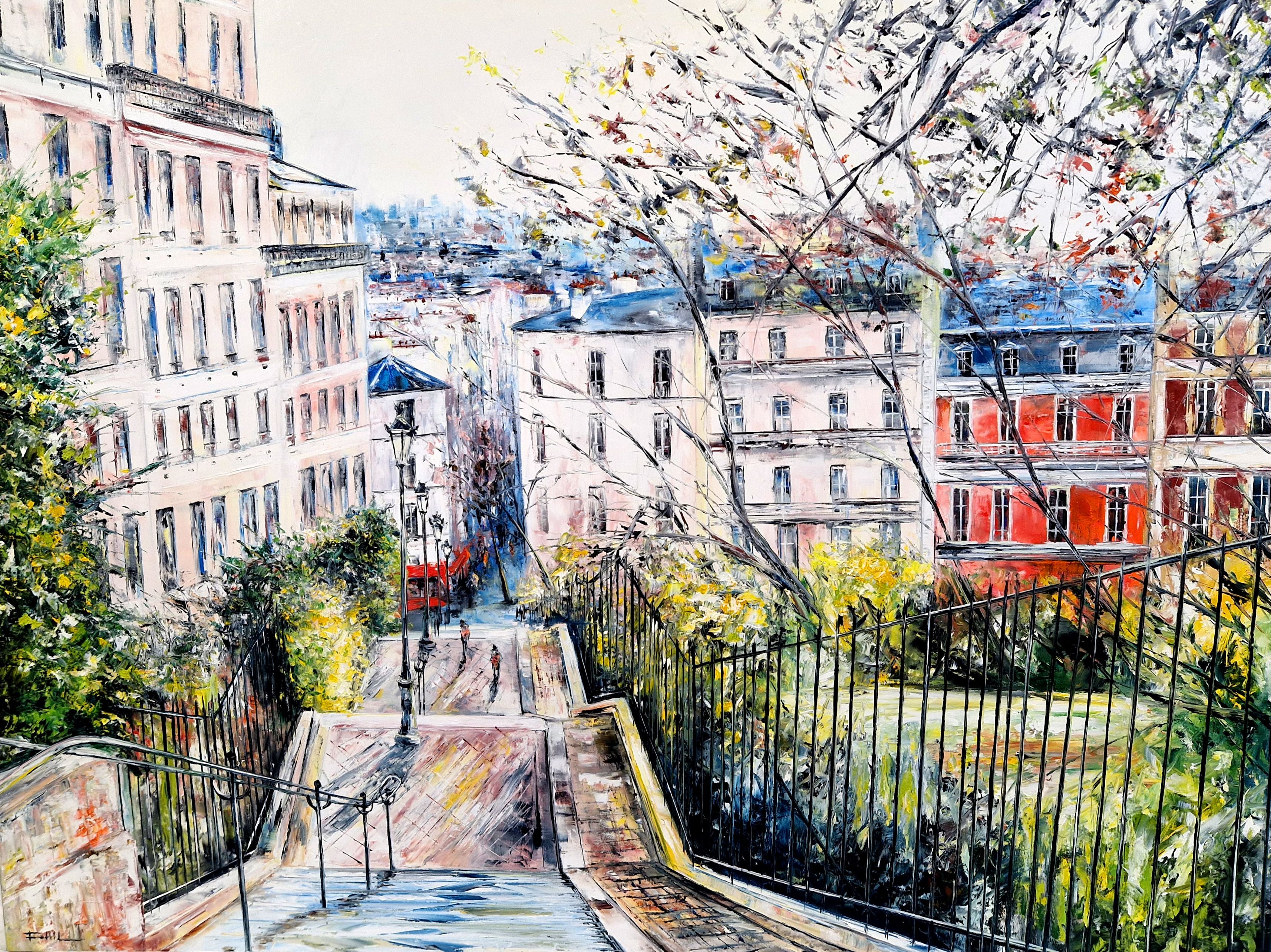 Tableau de PHIL a pour titre Montmartre, rue Utrillo, Paris style figuratif dim : PHILprix:1100