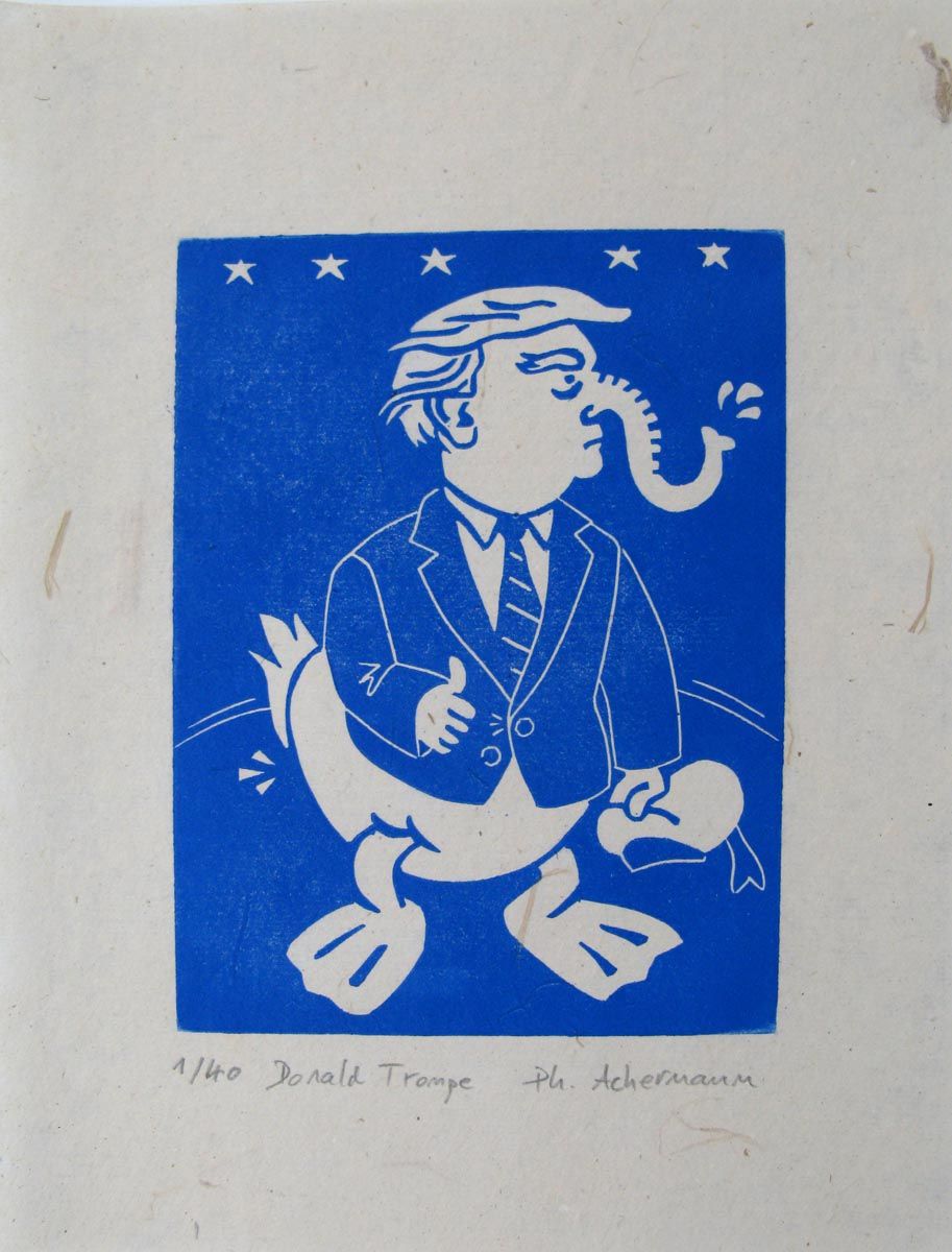 Editions d'art de PHILIPPE ACHERMANN a pour titre Donald trompe style graphique dim : PHILIPPE ACHERMANNprix:40