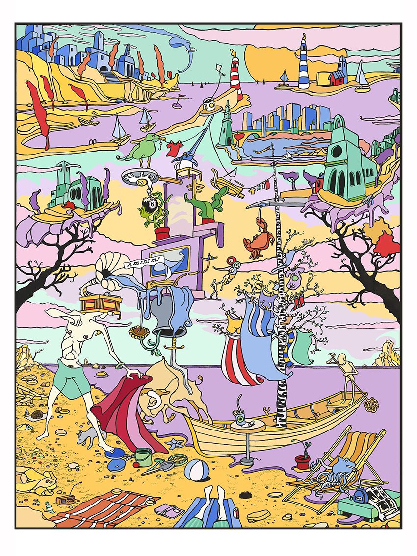 Editions d'art de Mark Temlett a pour titre Paysage sur la plage style graphique dim : Mark Temlettprix:100