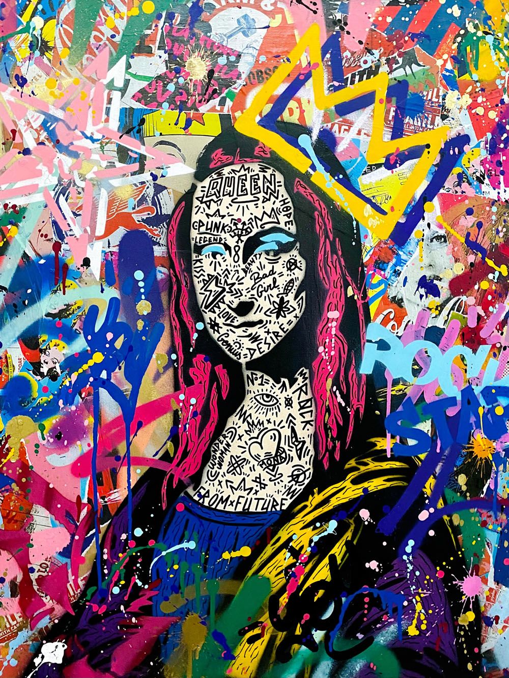 Editions d'art de RS ARTIST a pour titre QUEEN MONA ( ROSE ) style street pop art, street art dim : RS ARTISTprix:70