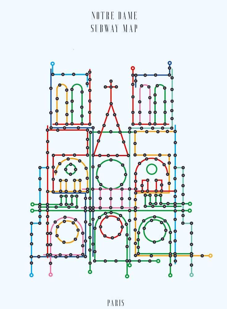 Editions d'art de GABY JOSEPHINE a pour titre SUBWAY MAP NOTRE DAME style figuratif dim : GABY JOSEPHINEprix:30