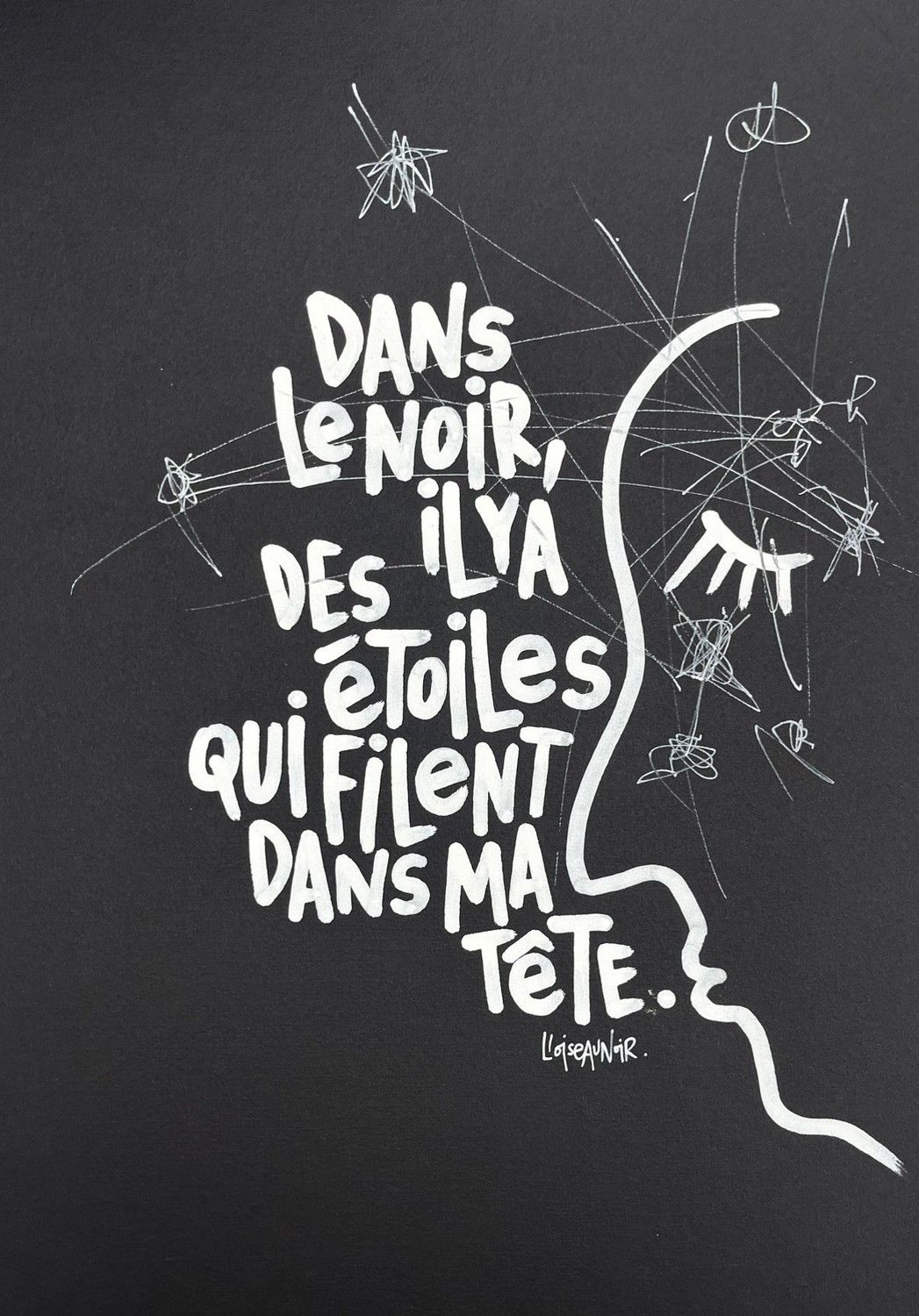 Dessin de L'OISEAU NOIR a pour titre Il y a des étoiles style graphique dim : L'OISEAU NOIRprix:160