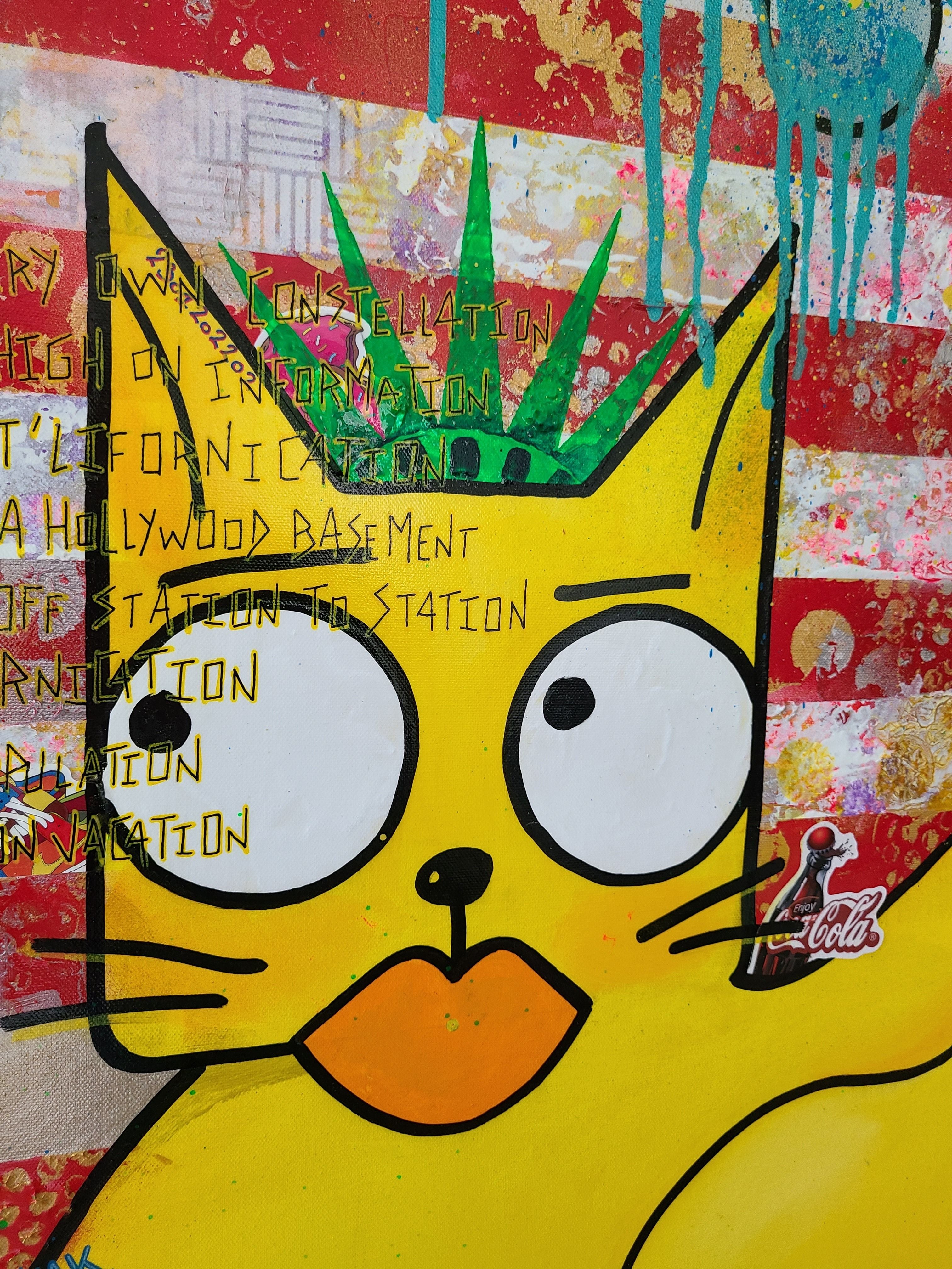 Tableau de Stephanie Godann a pour titre Chat'merican Cat Wash style street art dim : Stephanie Godannprix:850