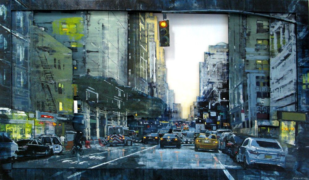 Tableau de ADRIEN FAVEAU a pour titre 7th AVENUE EVENING LIGHTS style figuratif, graphique dim : ADRIEN FAVEAUprix:5800