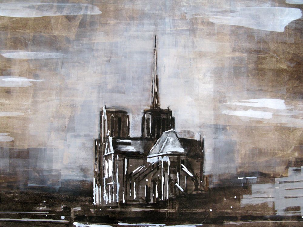 Tableau de ADRIEN FAVEAU a pour titre NOTRE DAME MONOCHROME style figuratif dim : ADRIEN FAVEAUprix:2500
