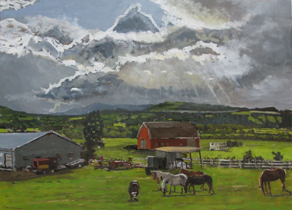 Tableau de ADRIEN FAVEAU a pour titre AMERICAN FARM style figuratif dim : ADRIEN FAVEAUprix:2300