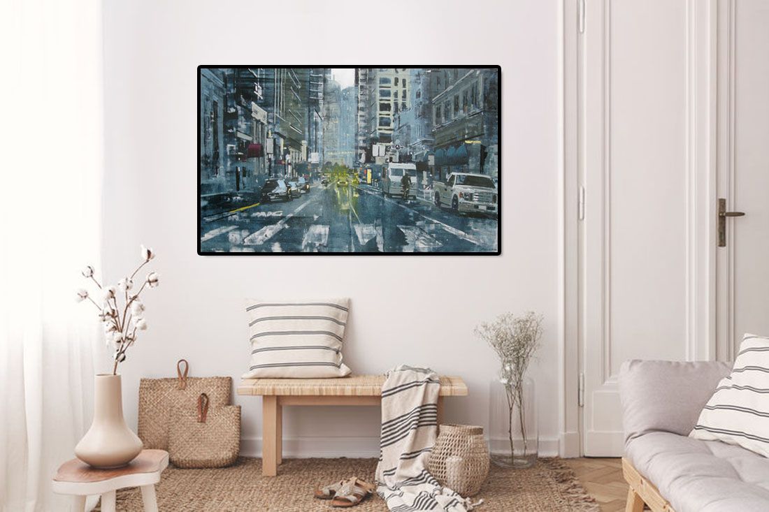 Tableau de ADRIEN FAVEAU a pour titre SAN FRANCISCO FINANCIAL DISTRICT style figuratif dim : ADRIEN FAVEAUprix:5000