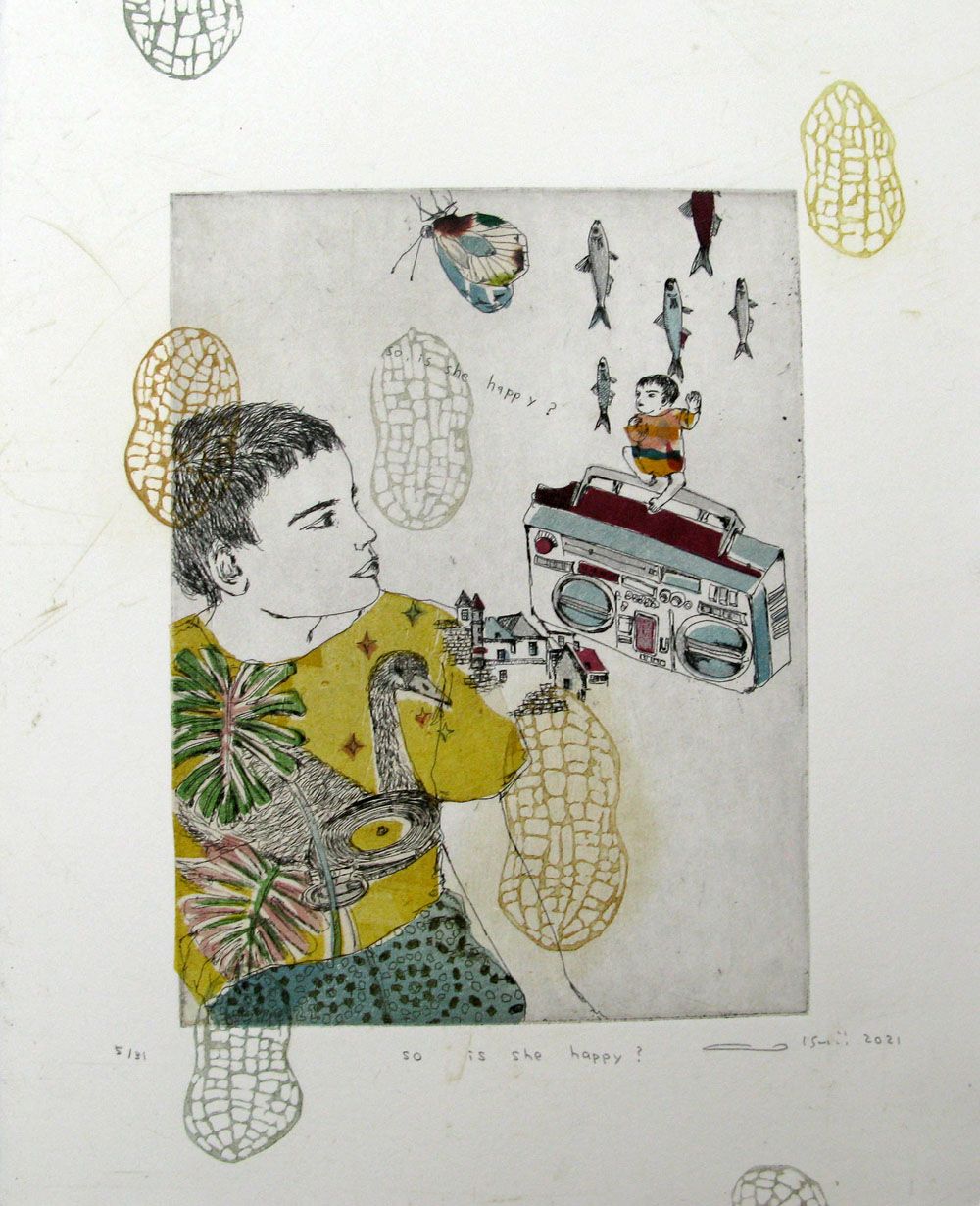 Dessin de ATSUKO ISHII a pour titre SO IS SHE HAPPY style figuratif dim : ATSUKO ISHIIprix:130