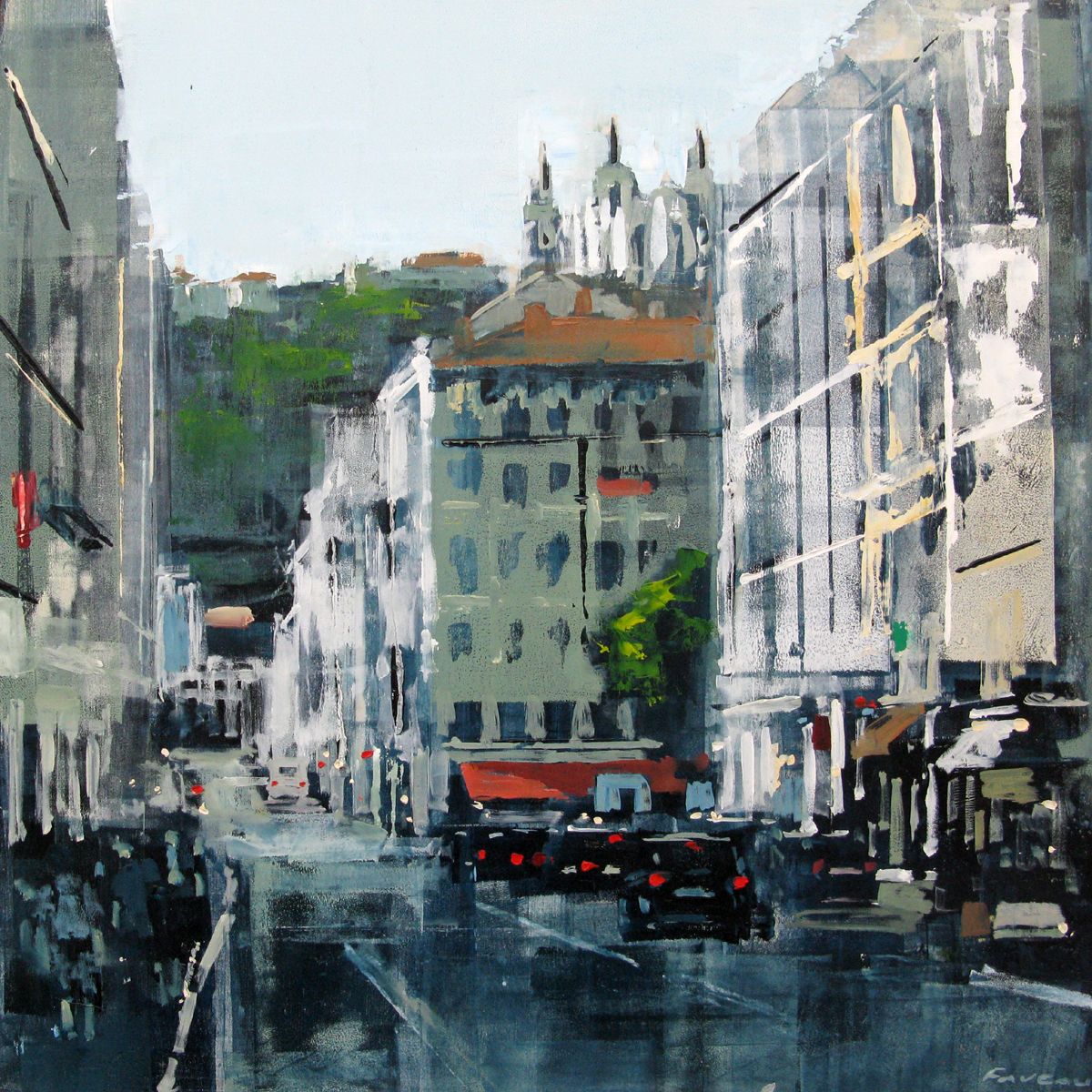 Tableau de ADRIEN FAVEAU a pour titre LYON RUE DE LA BARRE style figuratif dim : ADRIEN FAVEAUprix:800