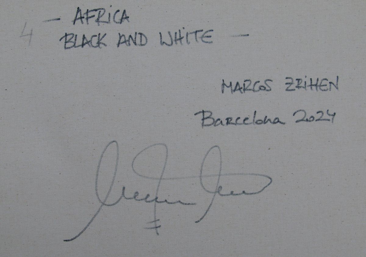 Tableau de MARCOS ZRIHEN NOWOTNY a pour titre Africa Black and White - Barcelona 2024 style figuratif dim : MARCOS ZRIHEN NOWOTNYprix:300
