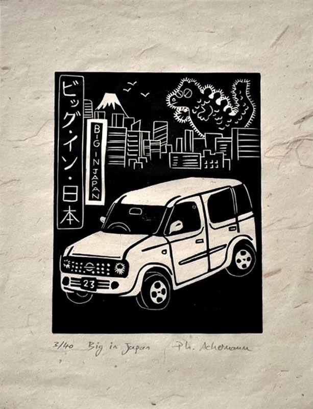 Editions d'art de PHILIPPE ACHERMANN a pour titre BIG IN JAPAN style figuratif, graphique dim : PHILIPPE ACHERMANNprix:40