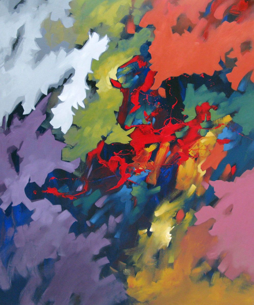 Tableau de BRUNEAU a pour titre PEINTURE ABSTRAITE 49 style abstrait dim : BRUNEAUprix: