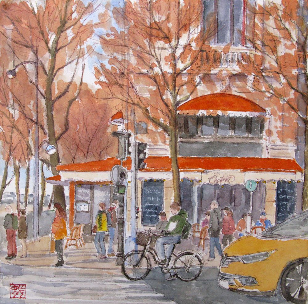 Tableau de JEONG MIN LEE a pour titre Brasserie au Châtelet style figuratif dim : JEONG MIN LEEprix:160