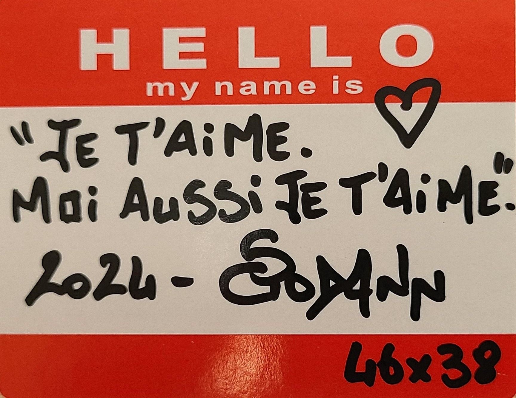 Tableau de Stephanie Godann a pour titre Je t'aime. Moi aussi je t'aime style street art dim : Stephanie Godannprix:460