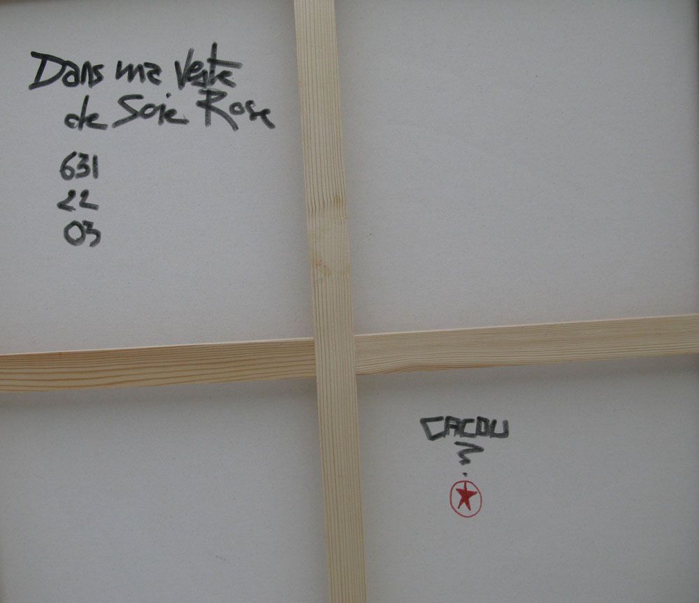 Tableau de CACOU a pour titre DANS MA VESTE DE SOIE ROSE... style no dim : CACOUprix:850
