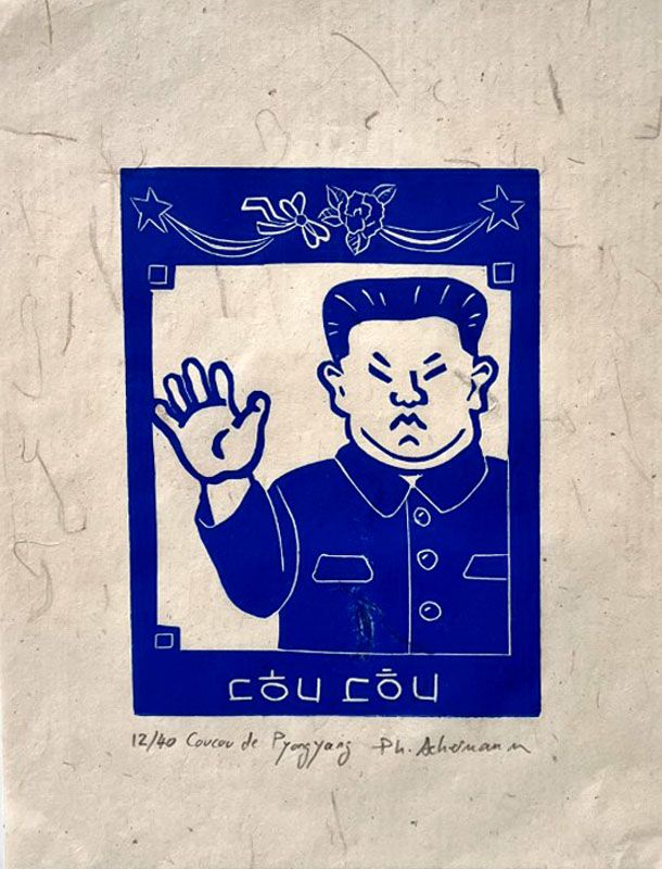 Editions d'art de PHILIPPE ACHERMANN a pour titre COUCOU DE PYONGYANG style figuratif, graphique dim : PHILIPPE ACHERMANNprix:40
