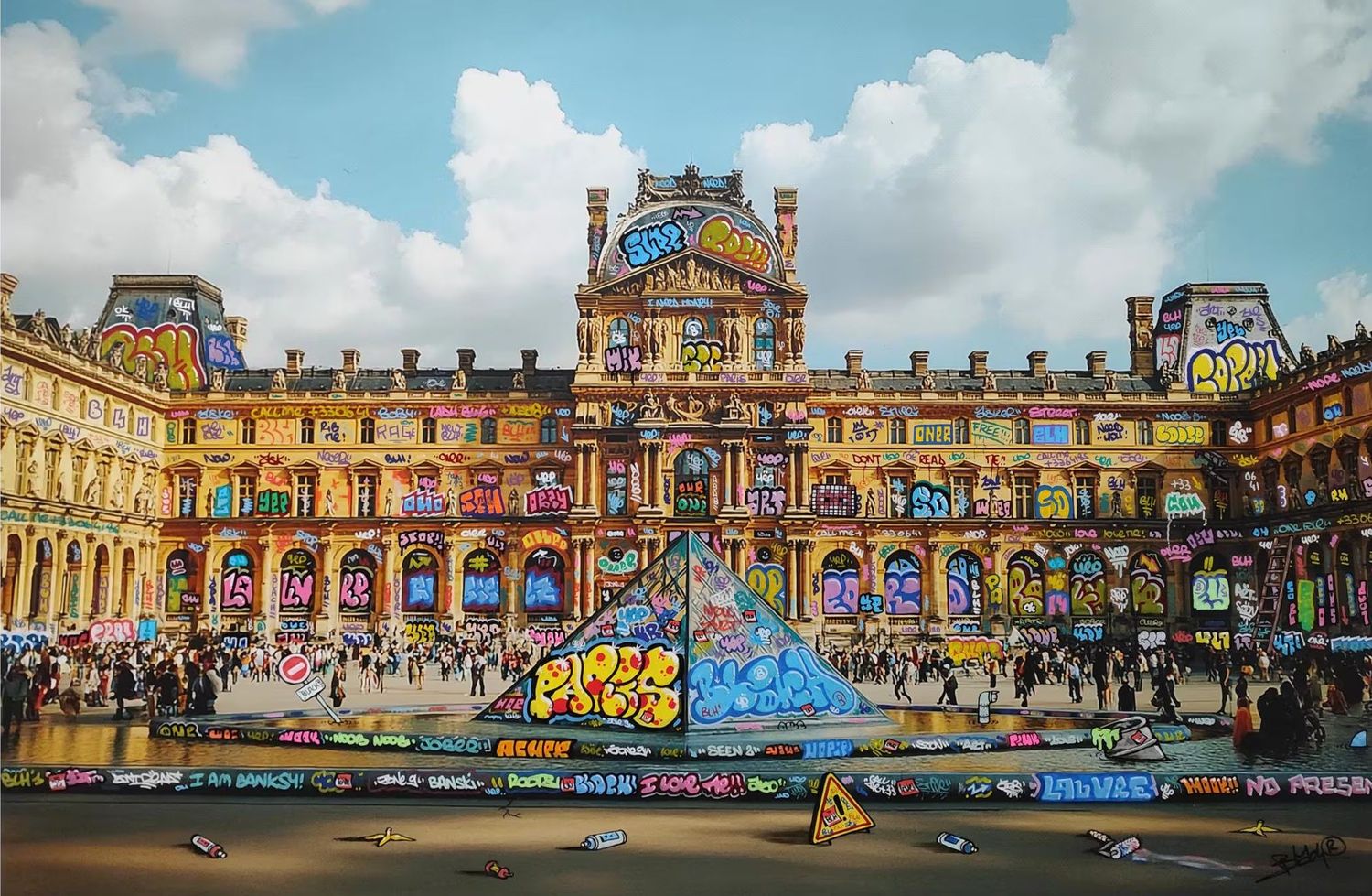 Editions d'art de BLACH a pour titre Cambriolage et Coloriage au Louvre style graffiti, street art dim : BLACHprix:160