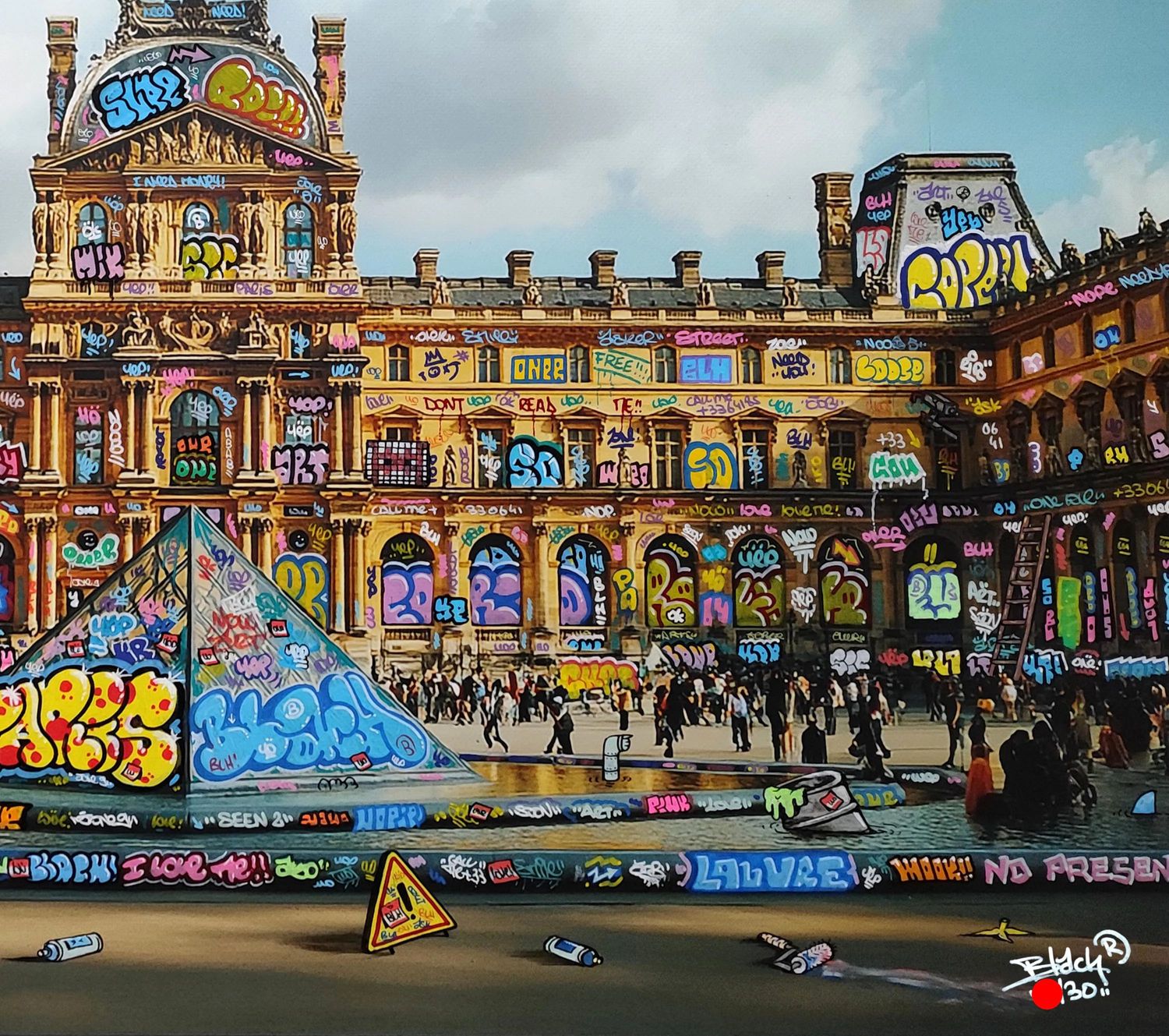 Editions d'art de BLACH a pour titre Cambriolage et Coloriage au Louvre style graffiti, street art dim : BLACHprix:160