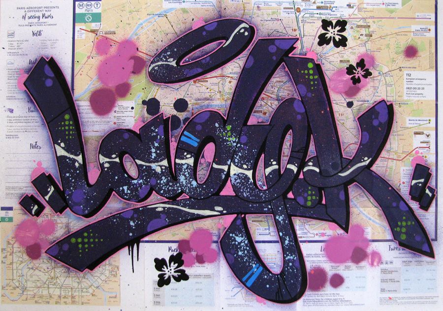 Dessin de LADY K a pour titre LADY K SUR PARIS style graffiti, street art dim : LADY Kprix:400