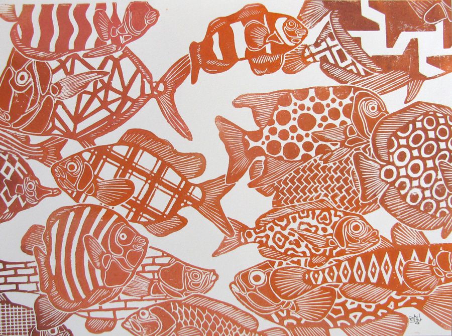 Editions d'art de OSRU a pour titre BANC DE POISSON style figuratif dim : OSRUprix: