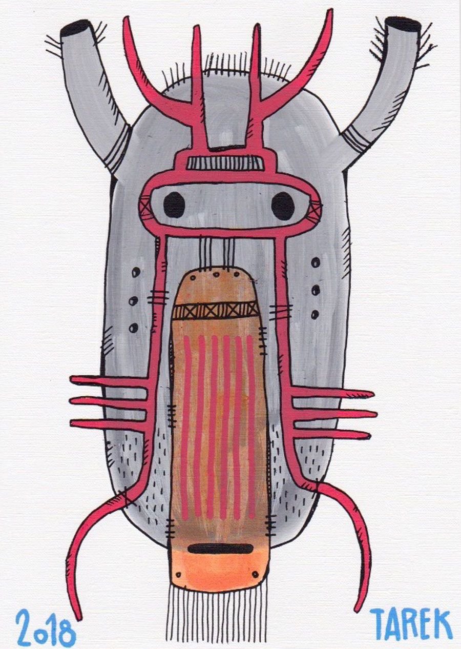 Dessin de TAREK a pour titre GRAND MASQUE GRIS style graphique dim : TAREKprix: