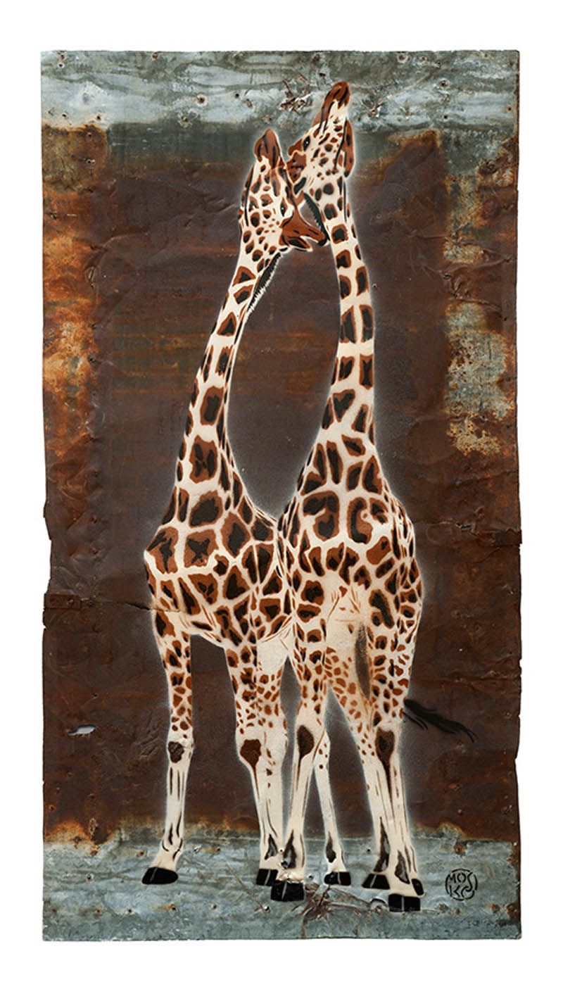 Editions d'art de MOSKO a pour titre 2 GIRAFES RECTO style street art dim : MOSKOprix:75