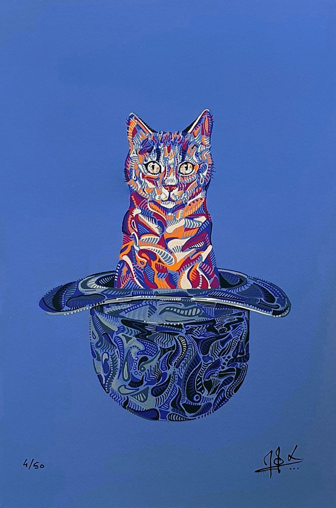Editions d'art de MOX a pour titre MAGRITTE CHAT CHAPEAU style figuratif dim : MOXprix:40
