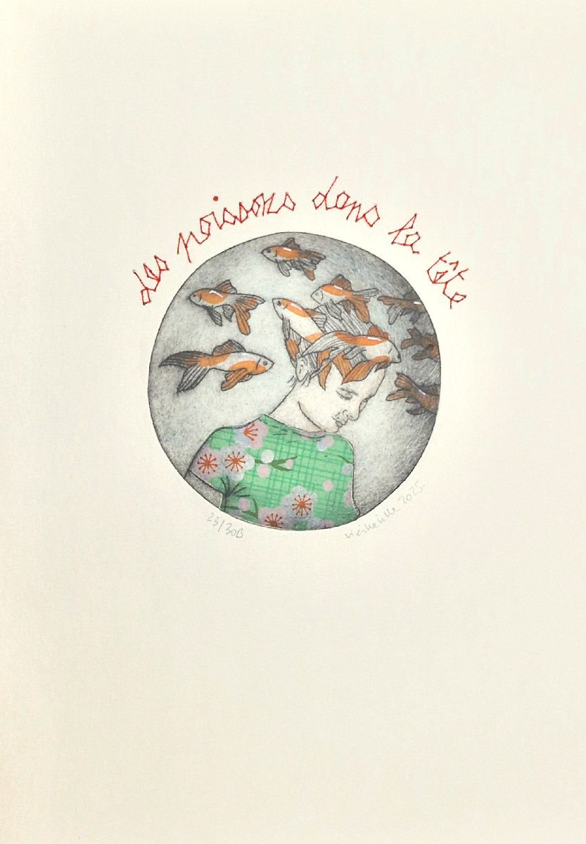 Editions d'art de NAVIEILLEVILLE a pour titre Des poissons dans la tête style figuratif, graphique dim : NAVIEILLEVILLEprix:42