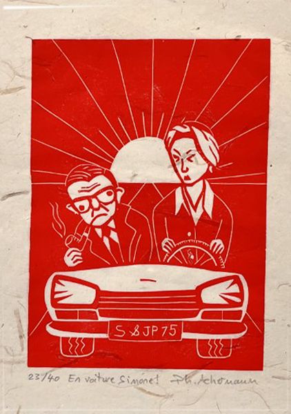 Editions d'art de PHILIPPE ACHERMANN a pour titre EN VOITURE SIMONE style figuratif, graphique dim : PHILIPPE ACHERMANNprix:40