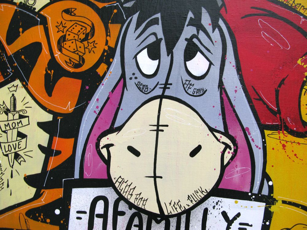 Tableau de JUG a pour titre FAMILY JAIL style street pop art dim : JUGprix:700