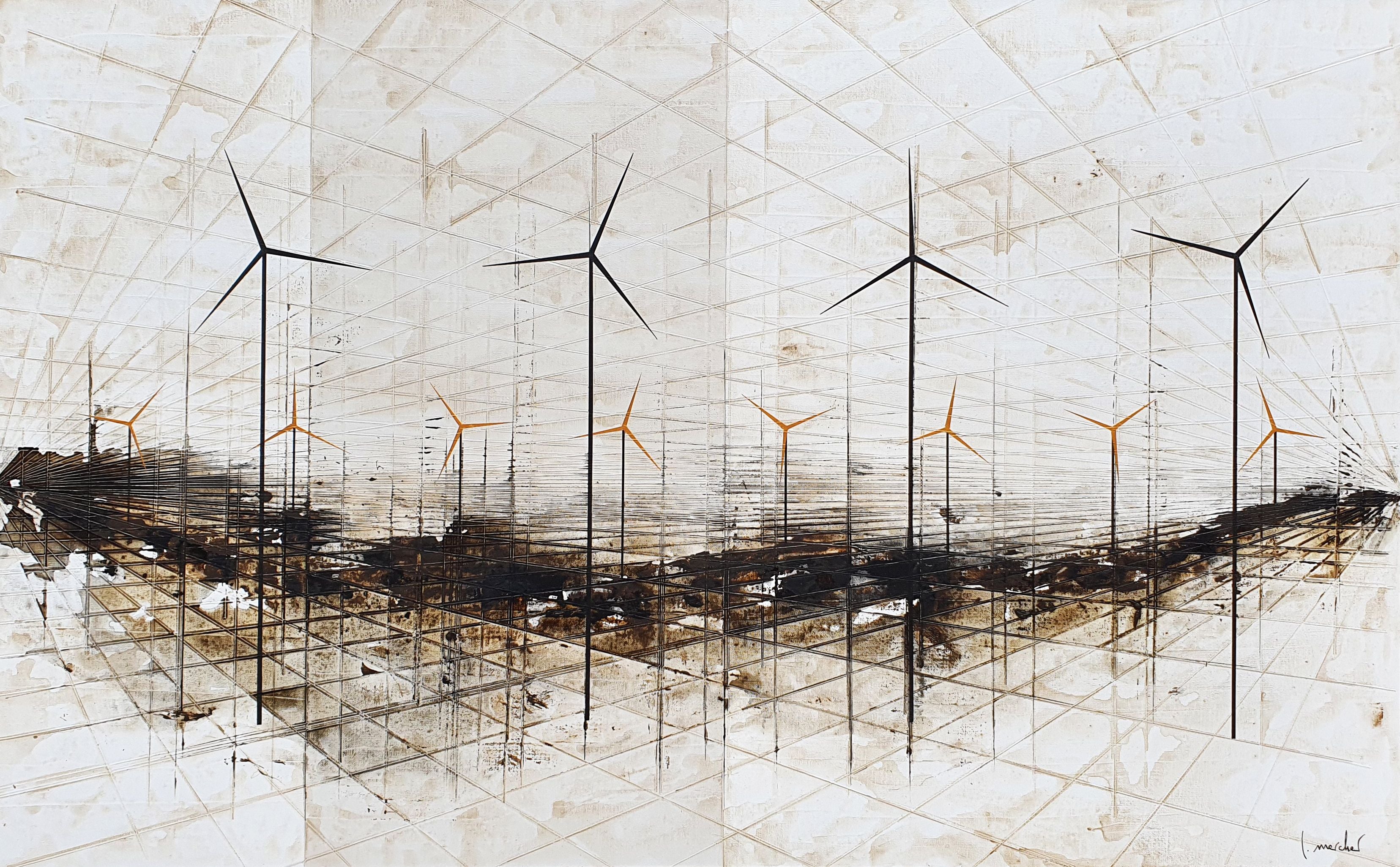 Tableau de LUDOVIC MERCHER a pour titre GOLDEN WIND style abstrait dim : LUDOVIC MERCHERprix:1200