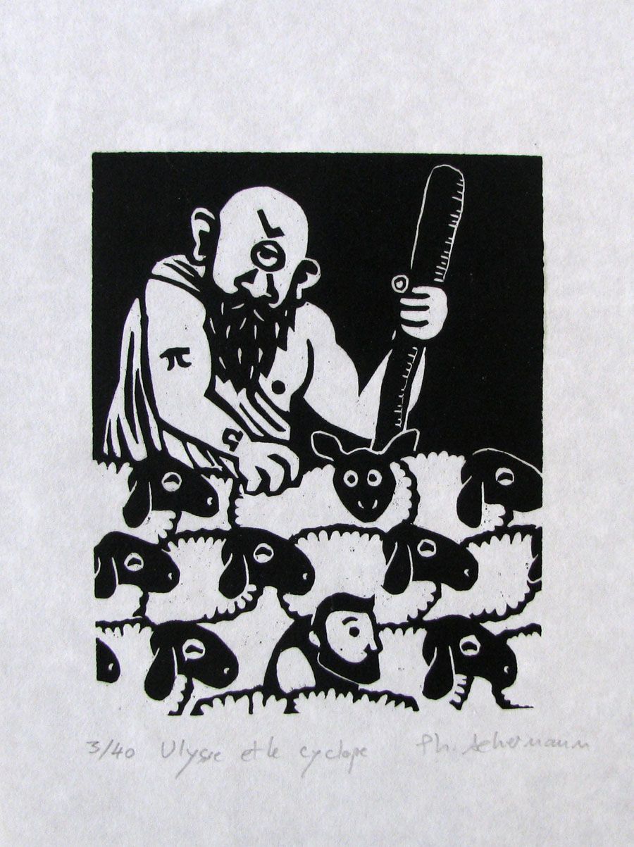 Editions d'art de PHILIPPE ACHERMANN a pour titre ULYSSE ET LE CYCLOPE style figuratif dim : PHILIPPE ACHERMANNprix:40