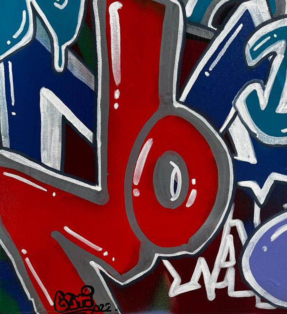 Tableau de GUTI a pour titre NO WAR style graffiti, street art dim : GUTIprix:700