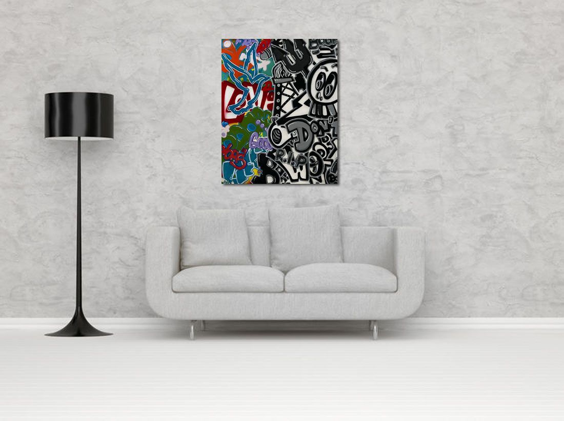 Tableau de GUTI a pour titre RIP WHY style graffiti, street art dim : GUTIprix:850