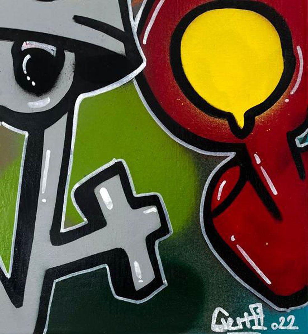 Tableau de GUTI a pour titre ANIMAUX FRAGILES style graffiti, street art dim : GUTIprix:700