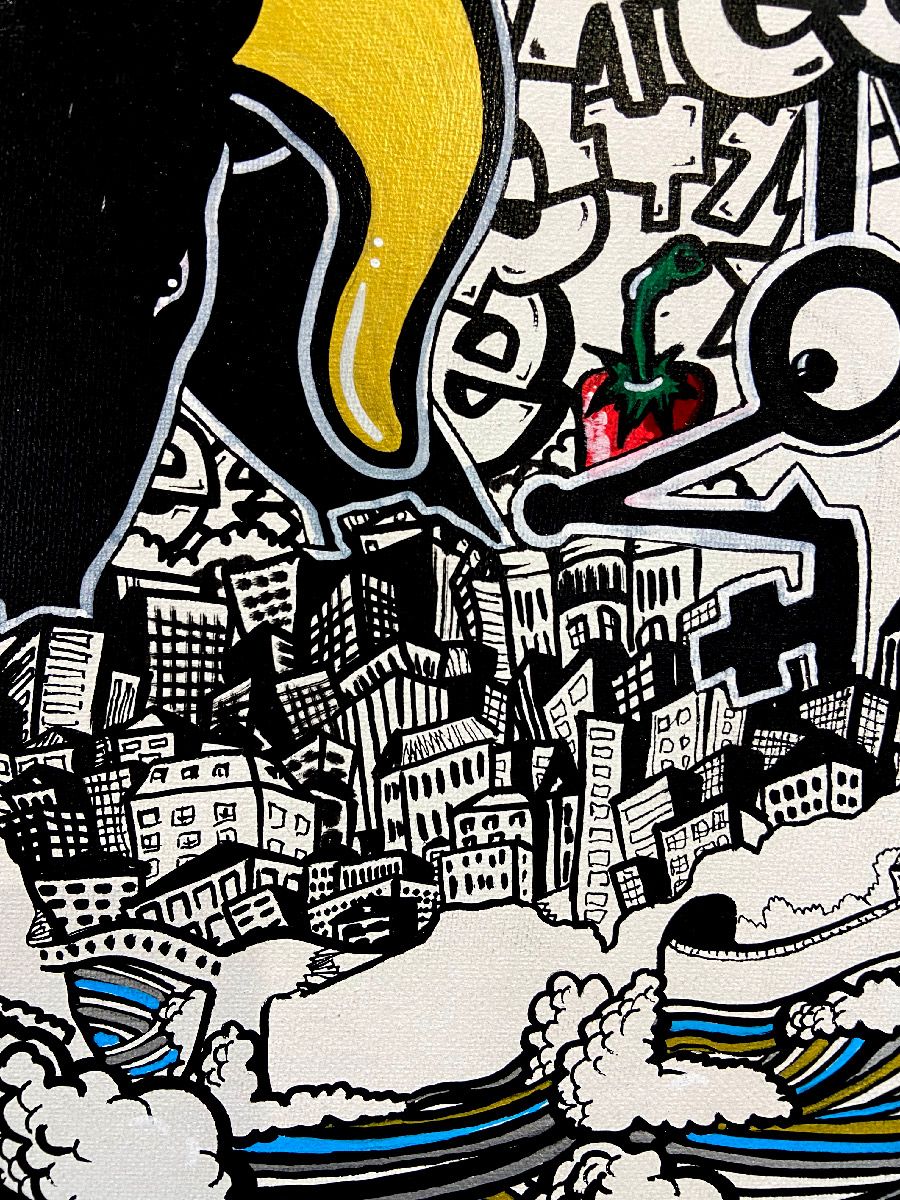Tableau de GUTI a pour titre Sud Ouest style street art dim : GUTIprix:250