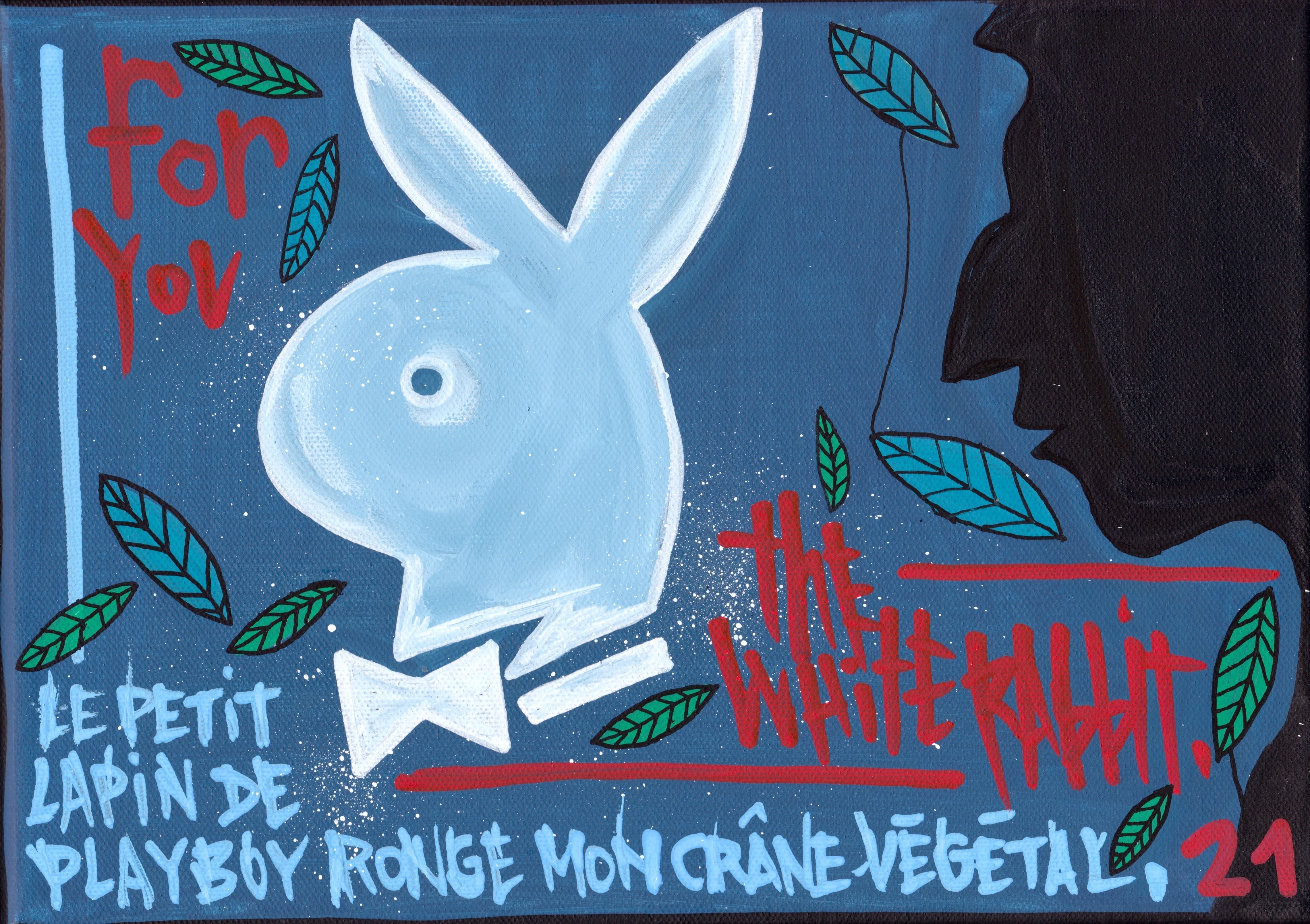 Tableau de TAREK a pour titre The White Rabbit style street art dim : TAREKprix:290