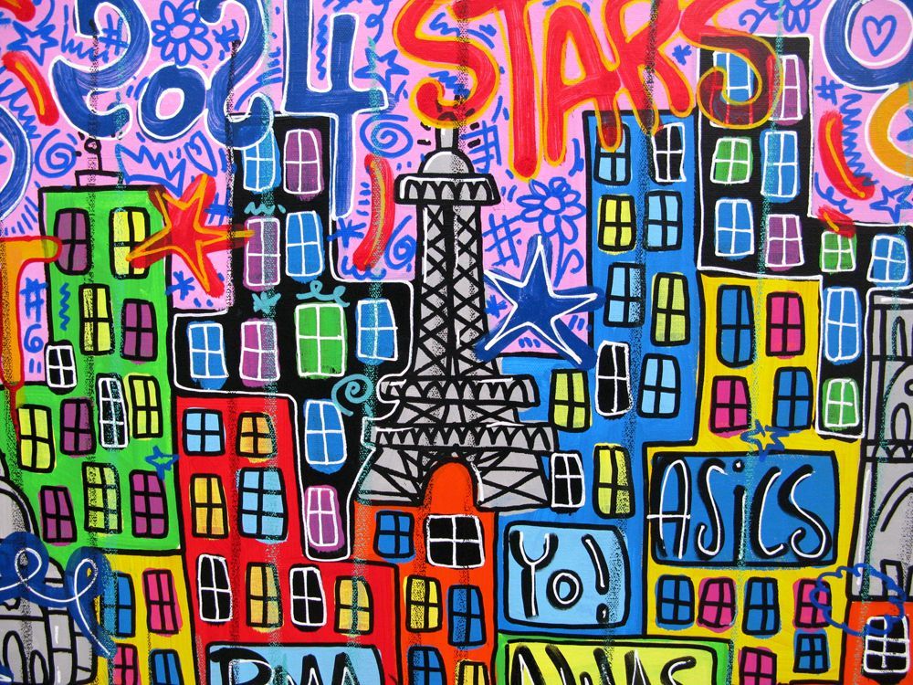 Tableau de RICO SAB a pour titre RUN RUN RUN PARIS style street pop art, street art dim : RICO SABprix:950