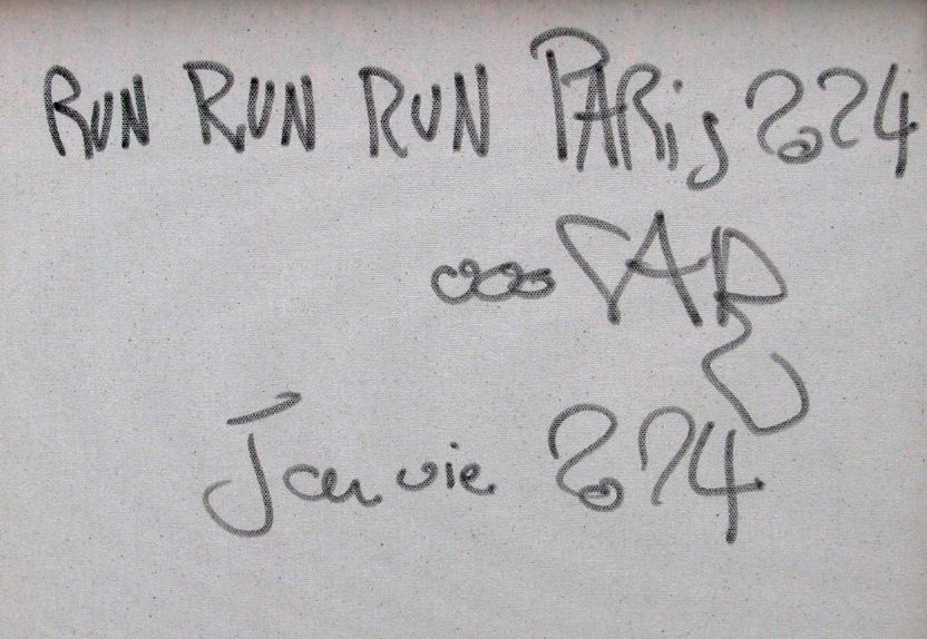 Tableau de RICO SAB a pour titre RUN RUN RUN PARIS style street pop art, street art dim : RICO SABprix:950