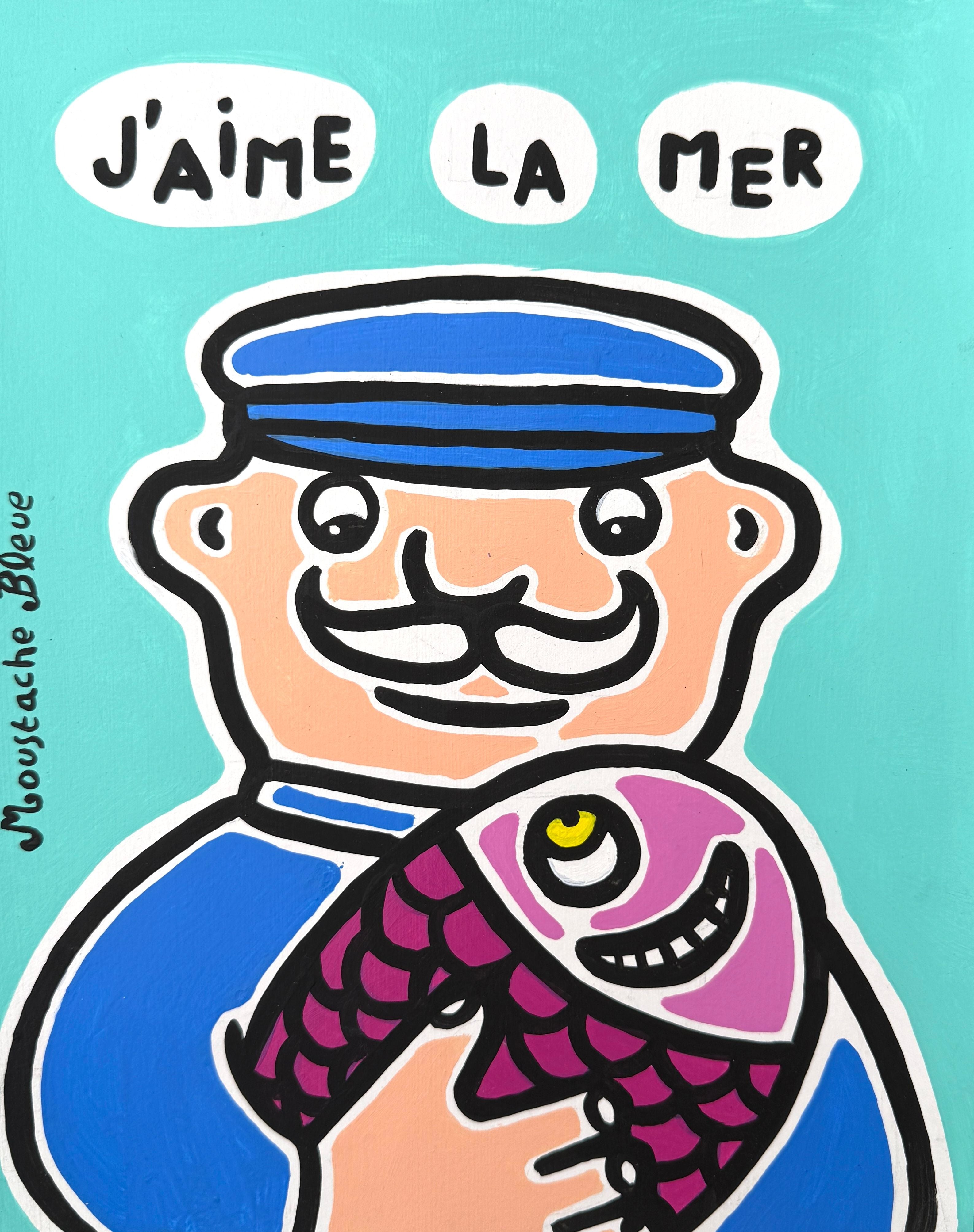 Dessin de MOUSTACHE BLEUE a pour titre J'aime la mer style figuratif dim : MOUSTACHE BLEUEprix:60