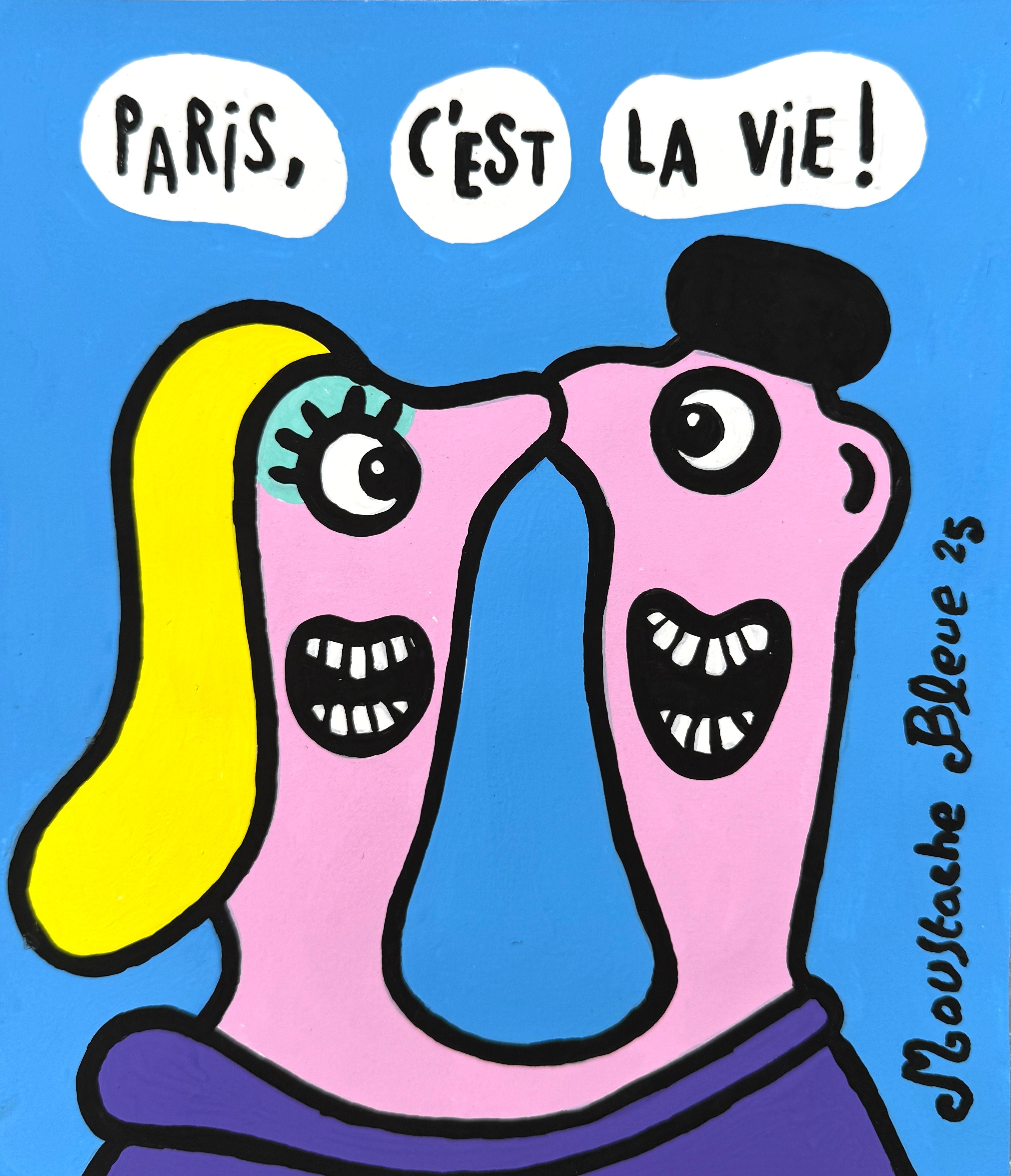 Dessin de MOUSTACHE BLEUE a pour titre Paris, c'est la vie ! style figuratif dim : MOUSTACHE BLEUEprix:45