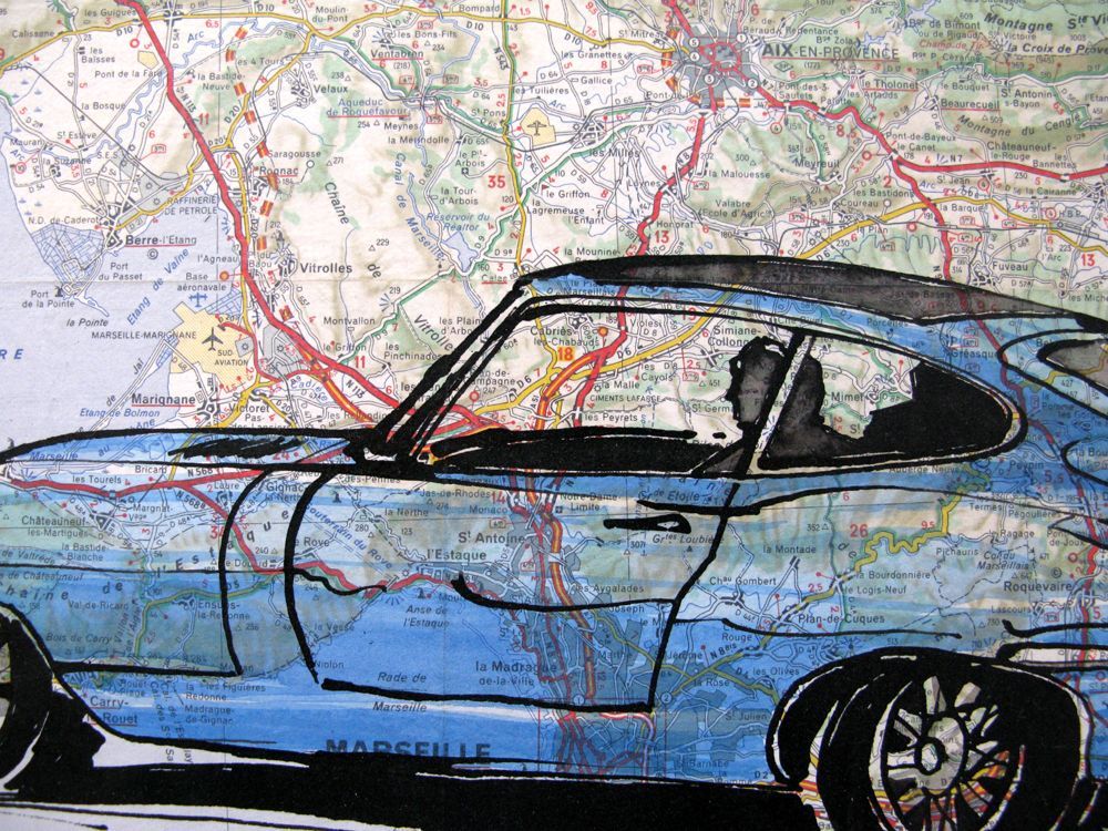 Tableau de CYRIL REGUERRE a pour titre JAGUAR TYPE E style figuratif dim : CYRIL REGUERREprix:250