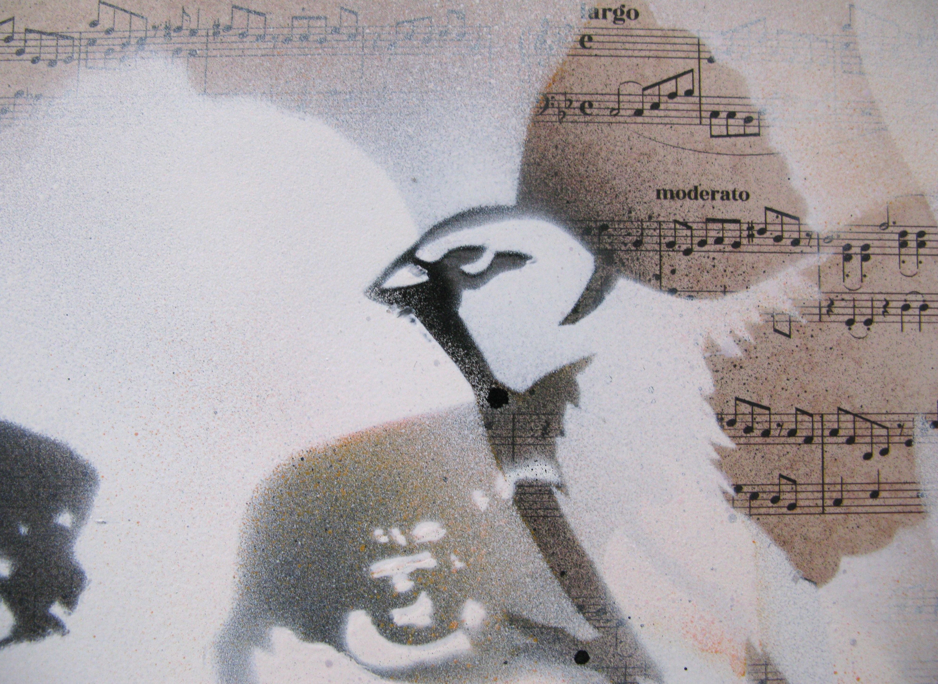 Tableau de KARO TRASS a pour titre Chante à mon oreille style street pop art, street art dim : KARO TRASSprix:90