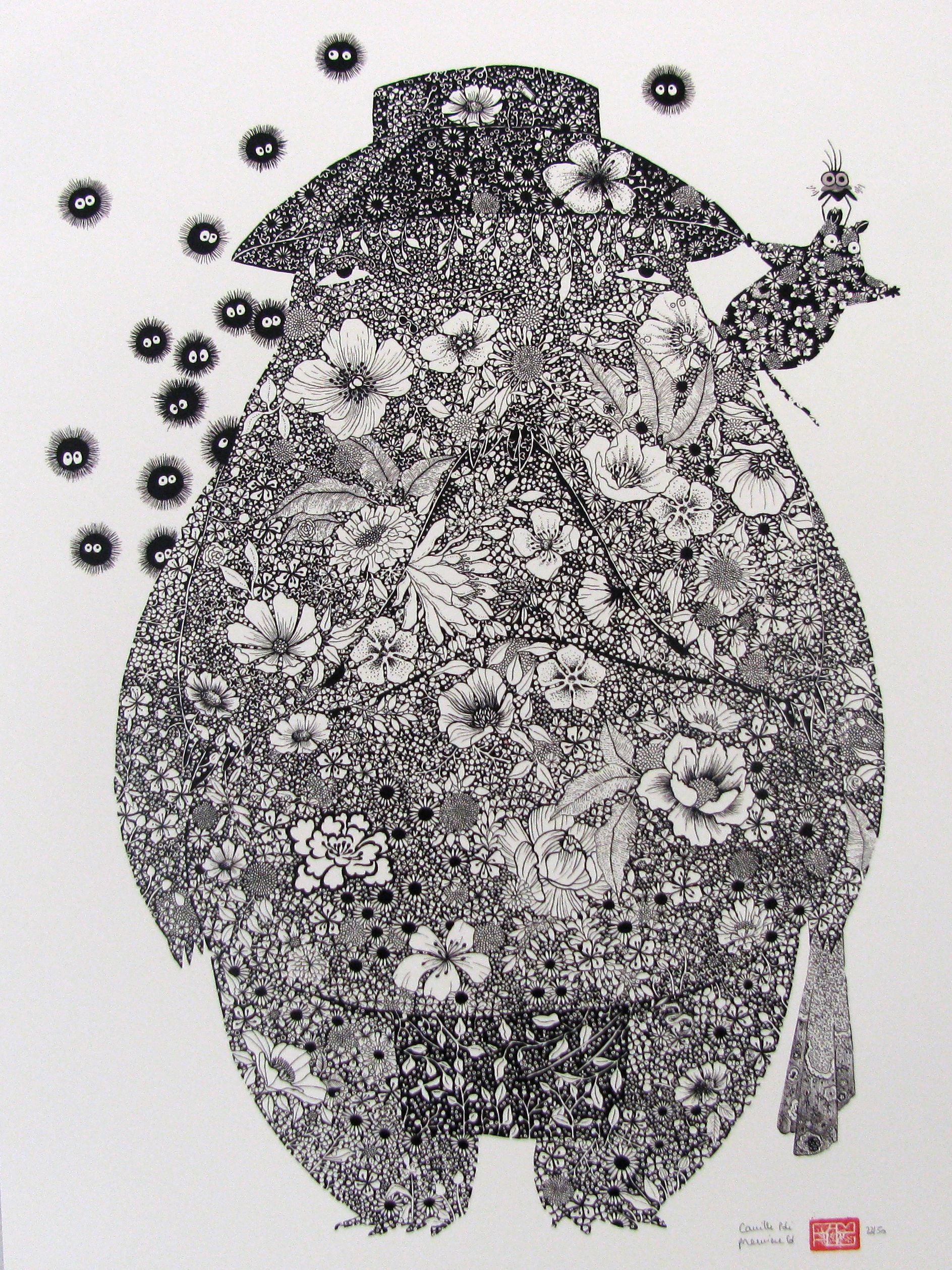 Editions d'art de CAMILLE POLI a pour titre FLOWER CHIHIRO I style figuratif, graphique dim : CAMILLE POLIprix:90