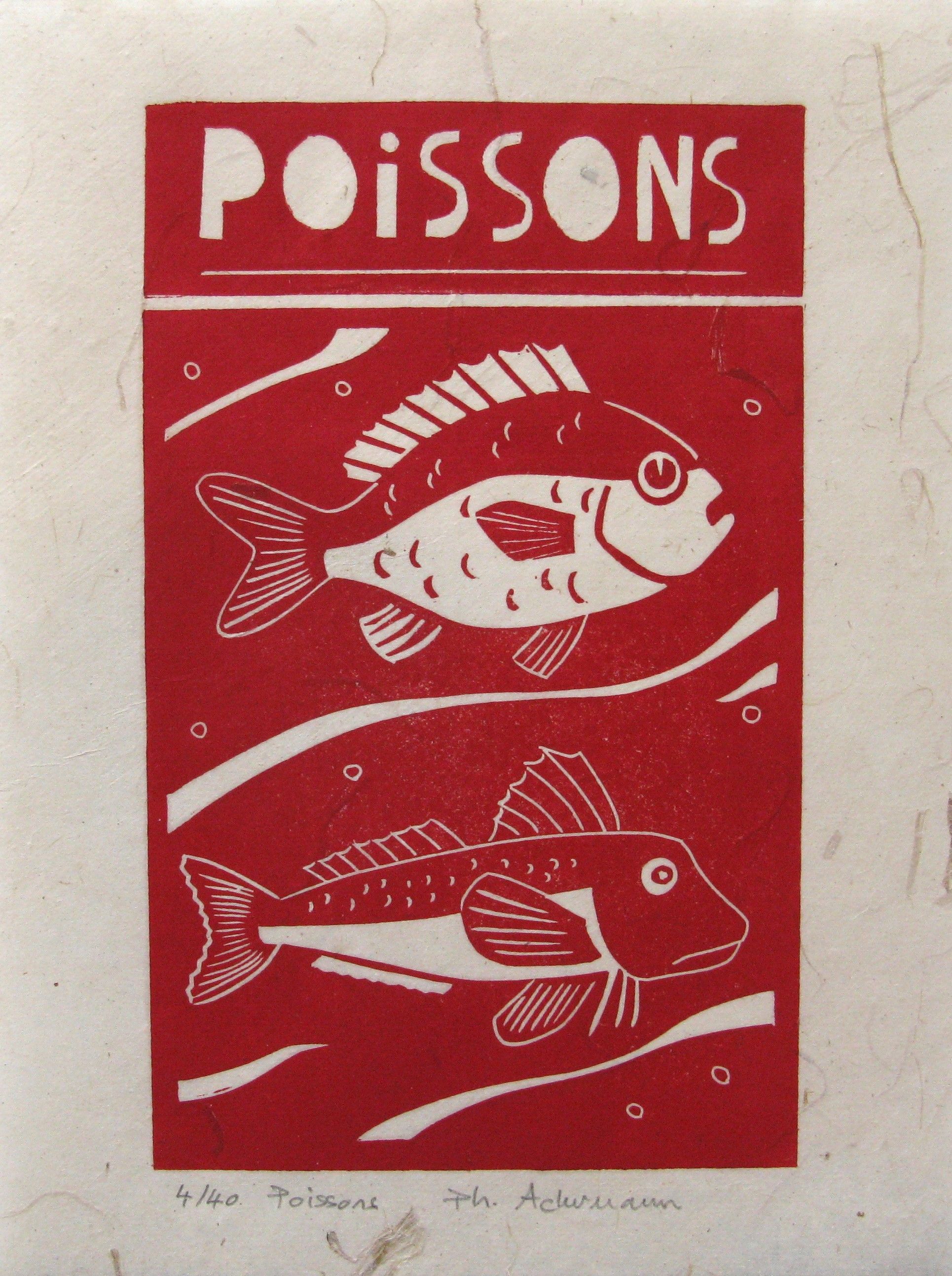 Editions d'art de PHILIPPE ACHERMANN a pour titre Poissons style figuratif dim : PHILIPPE ACHERMANNprix:40