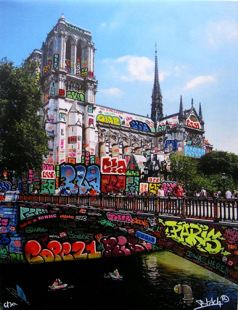 Editions d'art de BLACH a pour titre Paris Notre Dame Pont du Double style graffiti, street pop art dim : BLACHprix:80